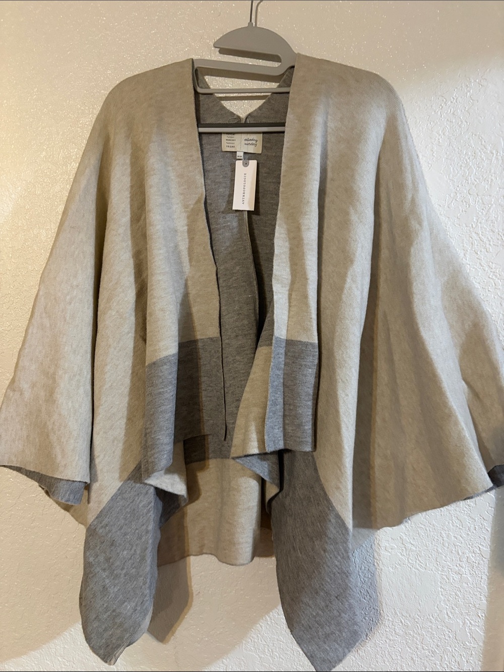 Anthropology Reversible Two-Tone Open-Front Cape in Light Grey and Heather